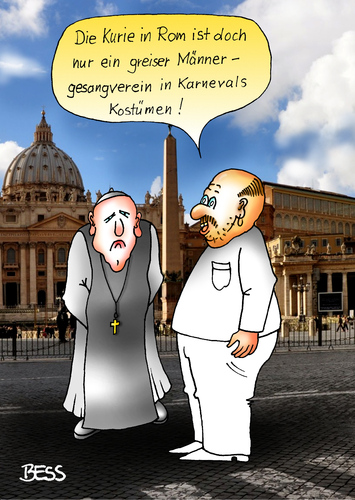 Cartoon: greiser Männergesangverein (medium) by besscartoon tagged kirche,religion,katholisch,kurie,rom,vatikan,christentum,gesangverein,karneval,karnevalskostüm,greis,bess,besscartoon