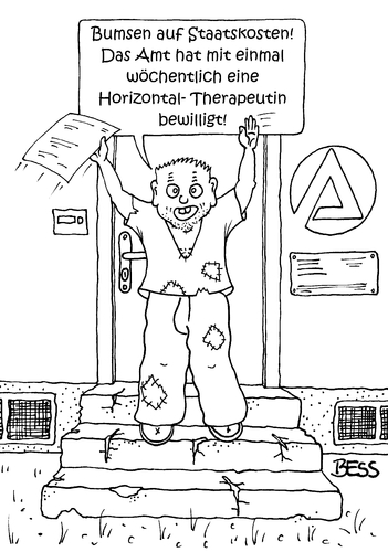 Cartoon: Horizontal-Therapeutin (medium) by besscartoon tagged mann,hartz,hartz4,amt,arbeitsagentur,staatskosten,bumsen,arbeitsamt,arge,puff,prostitution,horizontal,therapeutin,bess,besscartoon