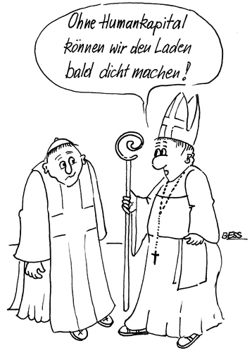 Cartoon: Human-Kapital (medium) by besscartoon tagged kirche,religion,pfarrer,katholisch,christentum,kirchenaustritt,humankapital,bess,besscartoon