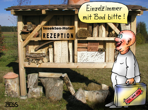 Cartoon: Insekten-Hotel (medium) by besscartoon tagged besscartoon,bess,tourismus,reise,mann,zimmer,rezeption,insekten,hotel,urlaub