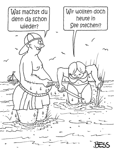 Cartoon: Intelligenzbolzen (medium) by besscartoon tagged mann,frau,paar,beziehung,ehe,meer,seefahrt,wasser,in,see,stechen,sommer,sonne,urlaub,ferien,messer,bess,besscartoon