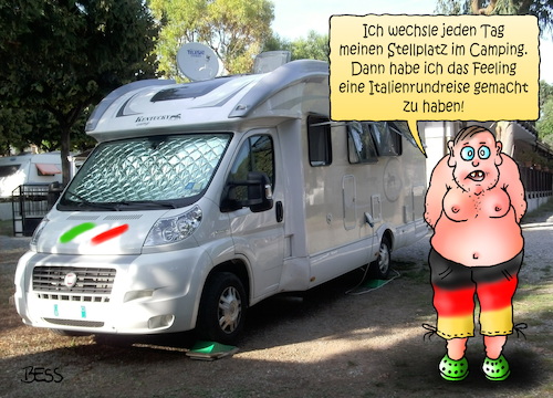 Cartoon: Italienrundreise (medium) by besscartoon tagged camping,urlaub,ferien,freizeit,wohnmobil,italienrundreise,italien,tourismus,bess,besscartoon