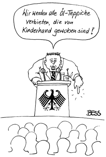 Cartoon: Kinderarbeit (medium) by besscartoon tagged ölteppich,kinderarbeit,politik,rede,brd,deutschland,umweltschutz,ökologie,bess,besscartoon