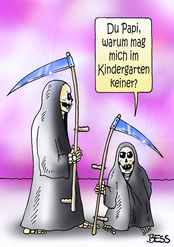 Cartoon: Kinder-Gram (medium) by besscartoon tagged tod,kindergarten,sensenmann,sohn,vater,sterben,bess,besscartoon