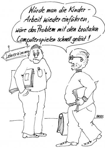 Cartoon: Kollegengespräch (medium) by besscartoon tagged kinderarbeit,kinder,schule,pädagogik,besscartoon,bess,computerspiele,lehrer