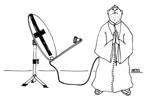 Cartoon: Kommunikationsschwierigkeiten (medium) by besscartoon tagged pfarrer,religion,katholisch,mann,kirche,technik,bess,besscartoon