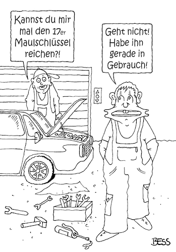 Cartoon: Maulschlüssel (medium) by besscartoon tagged arbeit,auto,automechaniker,maulschlüssel,bess,besscartoon