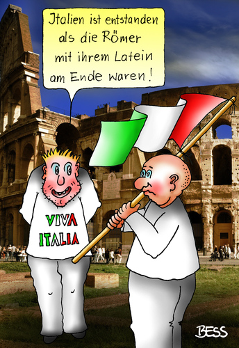 Cartoon: mit dem Latein am Ende (medium) by besscartoon tagged rom,römer,italien,geschichte,latein,sprache,viva,italia,bess,besscartoon