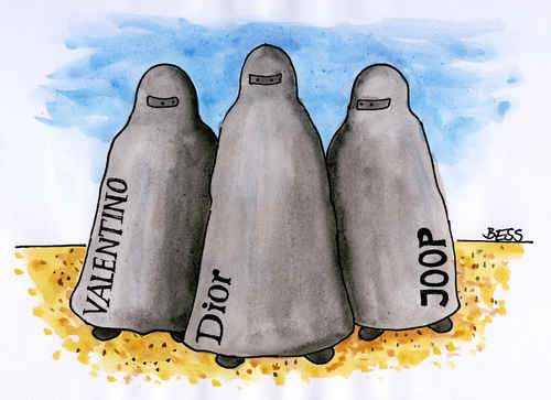 Cartoon: Modebewusst (medium) by besscartoon tagged frauen,burka,mode,islam,modedesign,religion,bess,besscartoon