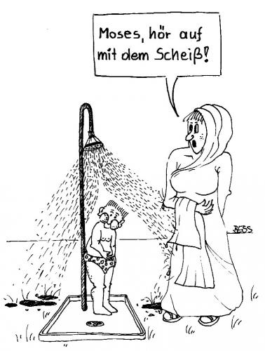 Cartoon: Moses (medium) by besscartoon tagged kind,frau,moses,at,religion,judentum,dusche,bess,besscartoon