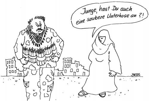 Cartoon: Muttersorgen (medium) by besscartoon tagged islam,unterhose,mütter,mann,terrorismus,suizid,besscartoon,bess
