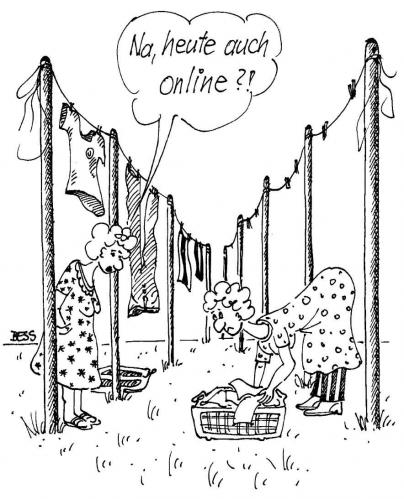 Cartoon: online (medium) by besscartoon tagged frau,frauen,online,waschen,wäscheleine,bess,besscartoon