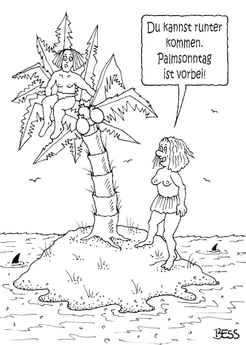 Cartoon: Palmsonntag (medium) by besscartoon tagged palmsonntag,ostern,karwoche,religion,christentum,paar,beziehung,bess,besscartoon