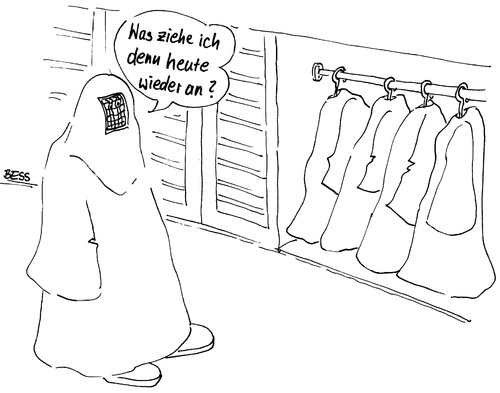 Cartoon: Qual der Wahl (medium) by besscartoon tagged religion,islam,burka,frau,mode,kleidung,bess,besscartoon