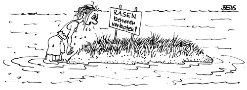 Cartoon: Rasen betreten verboten (medium) by besscartoon tagged insel,meer,rasen,mann,schiffbruch,einsamkeit,bess,besscartoon