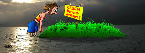 Cartoon: Rasen betreten verboten! (medium) by besscartoon tagged besscartoon,bess,schiffbruch,gras,rasen,einsamkeit,insel,meer,mann