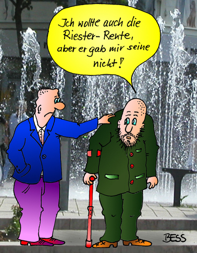 Cartoon: Riester-Rente (medium) by besscartoon tagged besscartoon,bess,altersvorsorge,geld,riester,rente,rentner