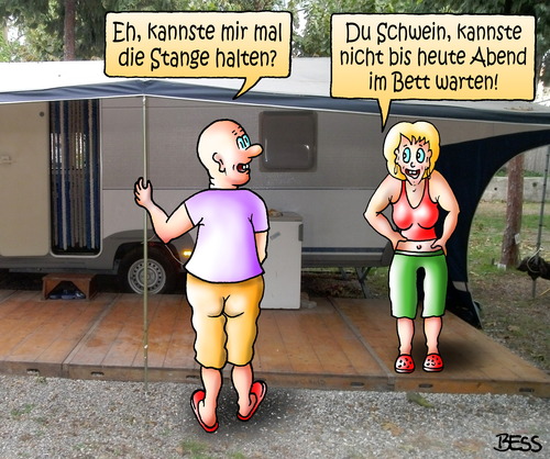 Cartoon: Stange halten (medium) by besscartoon tagged mann,frau,beziehung,paar,liebe,urlaub,camping,ferien,bess,besscartoon