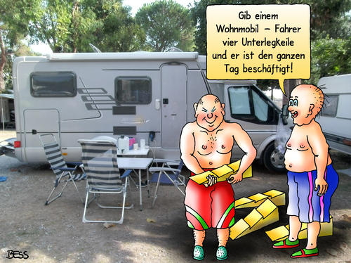 Cartoon: Unterlegkeile (medium) by besscartoon tagged camping,wohnmobil,keile,unterlegkeile,urlaub,ferien,sommer,freizeit,bess,besscartoon