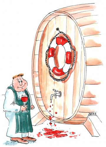 Cartoon: Weinfass xxl (medium) by besscartoon tagged besscartoon,bess,alkohol,rettungsring,fass,wein,mann