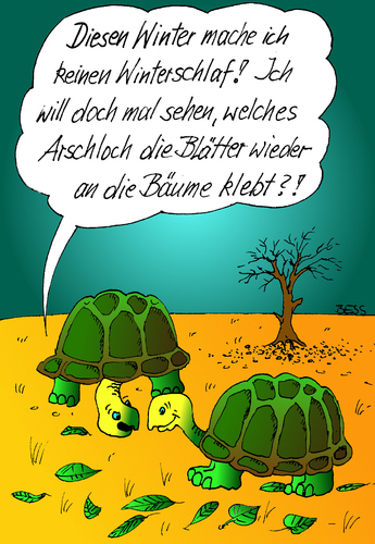 Cartoon: Winterschlaf (medium) by besscartoon tagged winter,winterschlaf,arschloch,blätter,bäume,laub,herbst,schildkröten,bess,besscartoon