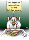 Cartoon: veganes Essen (small) by besscartoon tagged mann,essen,trinken,vegan,vegetarisch,schnitzel,bess,besscartoon
