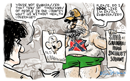 Cartoon: Embarrassed? (medium) by Dunlap-Shohl tagged usa,politics,health,care,eform