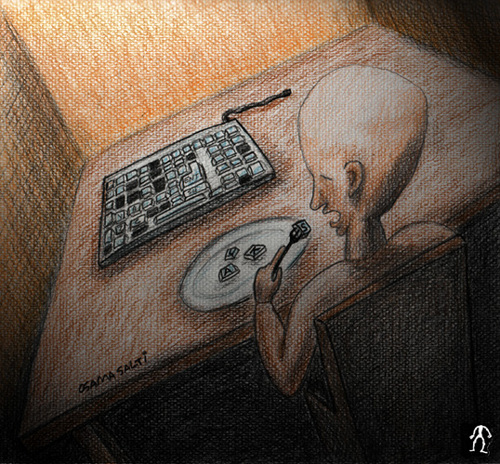 Cartoon: Digital Media (medium) by Osama Salti tagged digital,media,keyboard,computer,addiction
