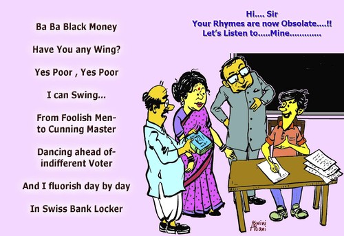 Cartoon: MODERN RHYME (medium) by Aswini-Abani tagged aswiniabani,abani,aswini,india,corruption,money,black,rhyme