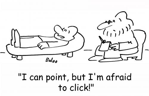 Cartoon: can point but afraid to click (medium) by rmay tagged psychiatrist,point,click,afraid