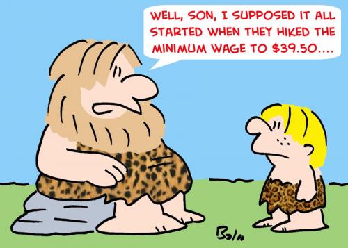 Cartoon: CAVEMAN HIKE MINIMUM WAGE (medium) by rmay tagged caveman,hike,minimum,wage