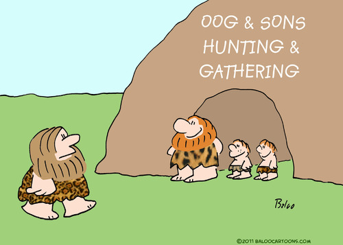 Cartoon: caveman hunting gathering oog so (medium) by rmay tagged caveman,hunting,gathering,oog,sons