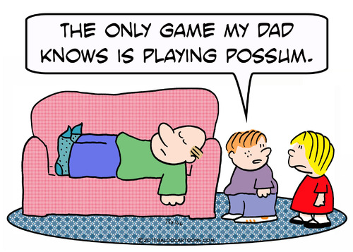 Cartoon: dad plays possum kids (medium) by rmay tagged dad,plays,possum,kids