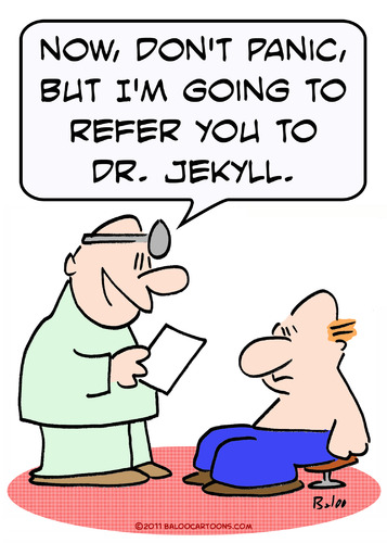 Cartoon: doctor referring jekyll patient (medium) by rmay tagged doctor,referring,jekyll,patient