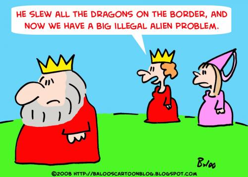 Cartoon: KING DRAGON ILLEGAL ALIEN (medium) by rmay tagged king,dragon,illegal,alien