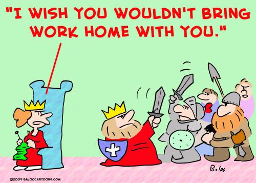 Cartoon: king queen work home battle (medium) by rmay tagged king,queen,work,home,battle