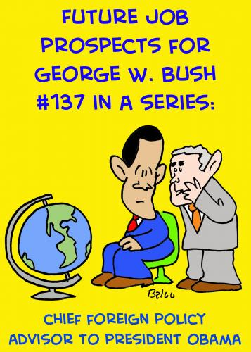 Cartoon: OBAMA BUSH FOREIGN POLICY (medium) by rmay tagged obama,bush,foreign,policy