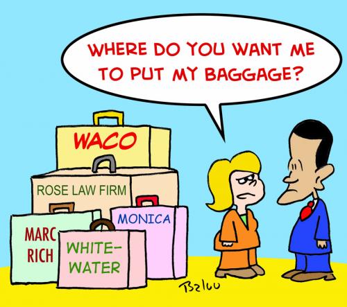 Cartoon: OBAMA HILLARY BAGGAGE (medium) by rmay tagged obama,hillary,baggage
