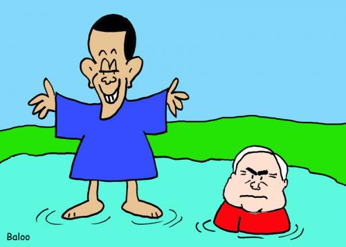 Cartoon: OBAMA MCCAIN WALK ON WATER (medium) by rmay tagged obama,mccain,walk,on,water