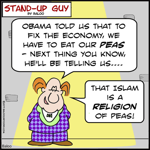 Cartoon: SUG religion of peas obama econo (medium) by rmay tagged of,religion,sug,economy,obama,peas